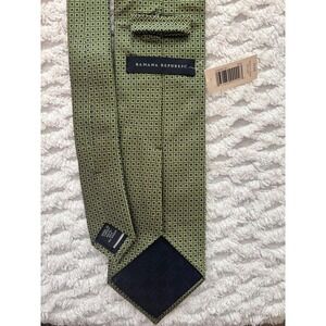Banana Republic Mens Silk Tie Olive Green Blue Geometric Square Print